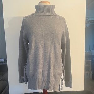 Renuar Heather Gray Turtleneck Sweater with Fringe
